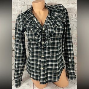 Ralph Lauren Blouse Shirt 
Plaid 
Ruffle Front
Button Front
Size 6